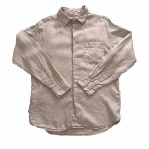 Uniqlo Beige Linen Long Sleeve Button Front Collared Shirt Mens M Neutral Casual